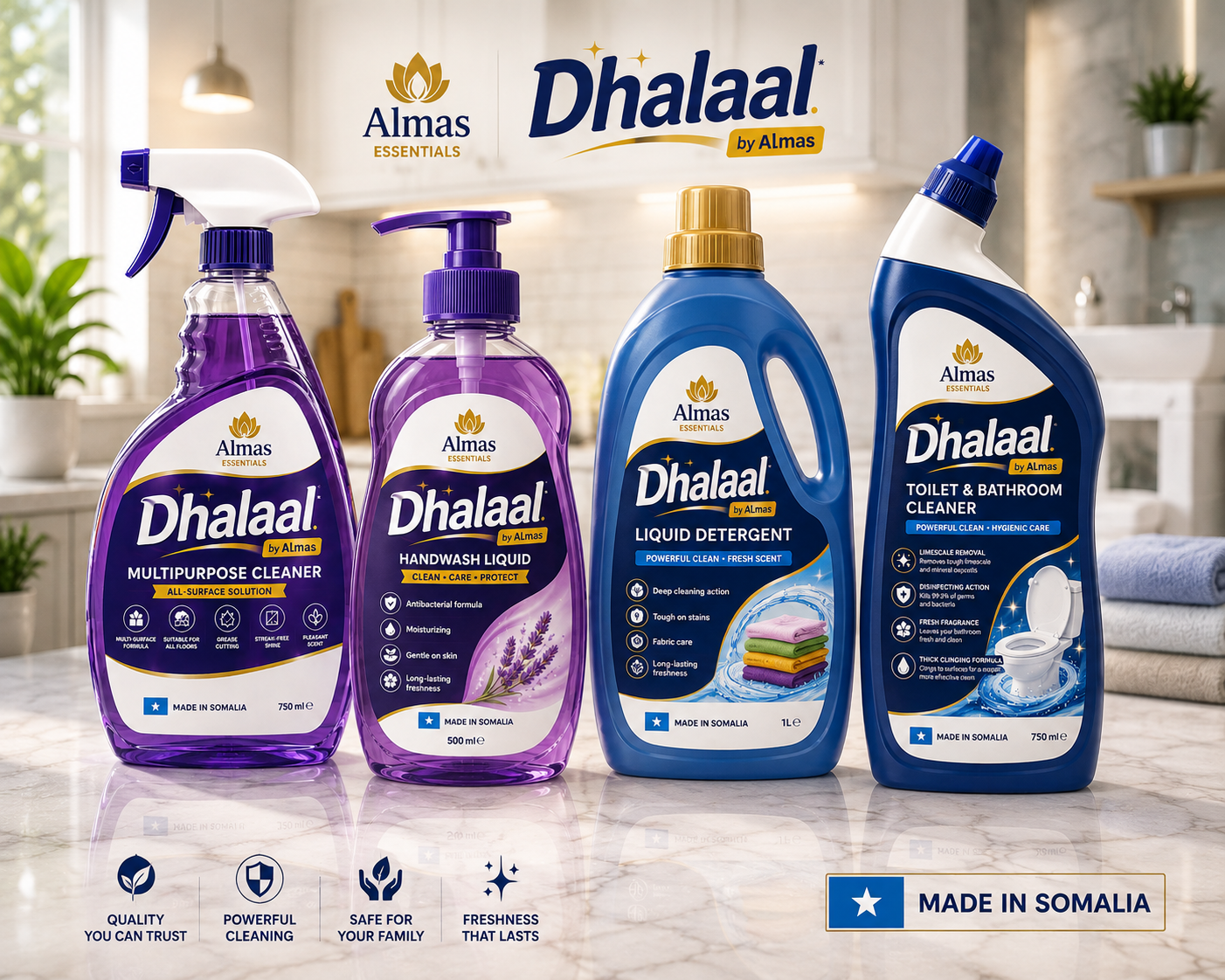 Dhalaal liquid cleaning products including detergents, cleaners, and disinfectants